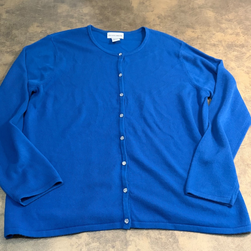 Jaclyn Smith Cardigan Sweater Womens XL Blue Button Front Long Sleeve Knit 5390